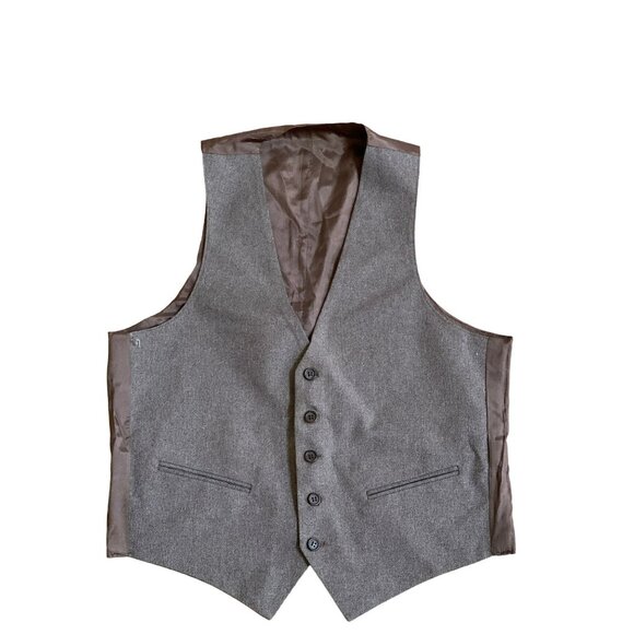 Mens Reversible Gray & Brown Suit Vest With Button Closure & Pockets - Picture 2 of 3